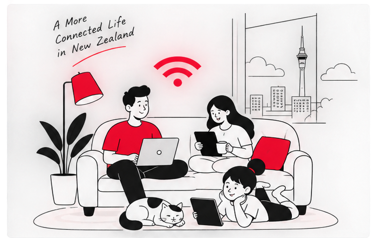 A connected Kiwi family relaxing together at home